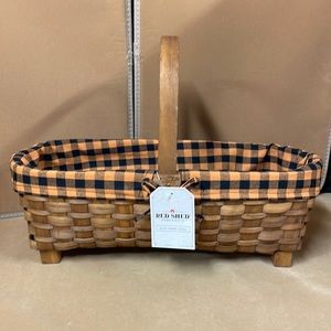 Red shed oblong basket with cloth liner